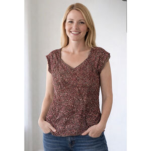 Women's Style & Co. Brown Red Sparkle V-Neck Top XL